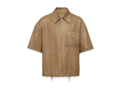 PRADA Short-Sleeve Nappa Leather Shirt "Colonial Beige"