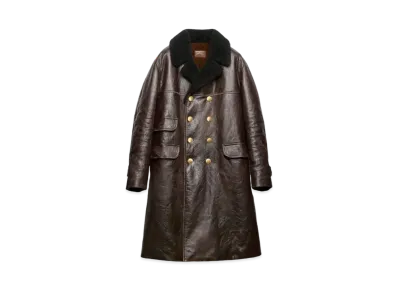 PRADA Men's Double-Breasted Leather Coat "Brown"
