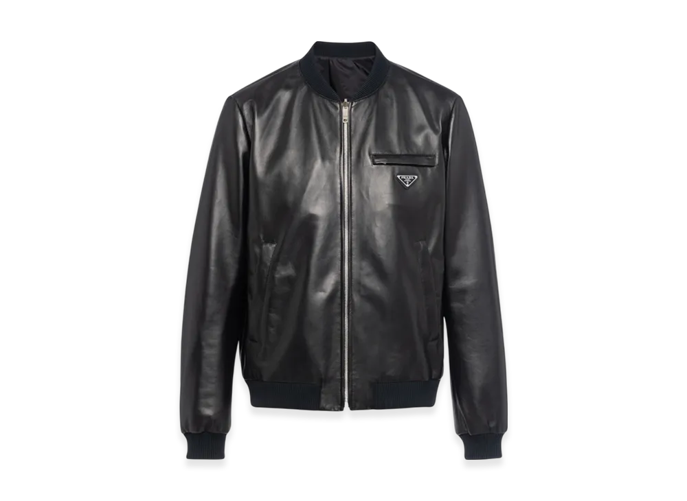 PRADA Reversible Nappa Leather Nylon Bomber Jacket "Black"