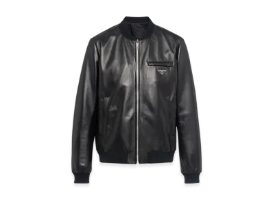 PRADA Reversible Nappa Leather Nylon Bomber Jacket "Black"