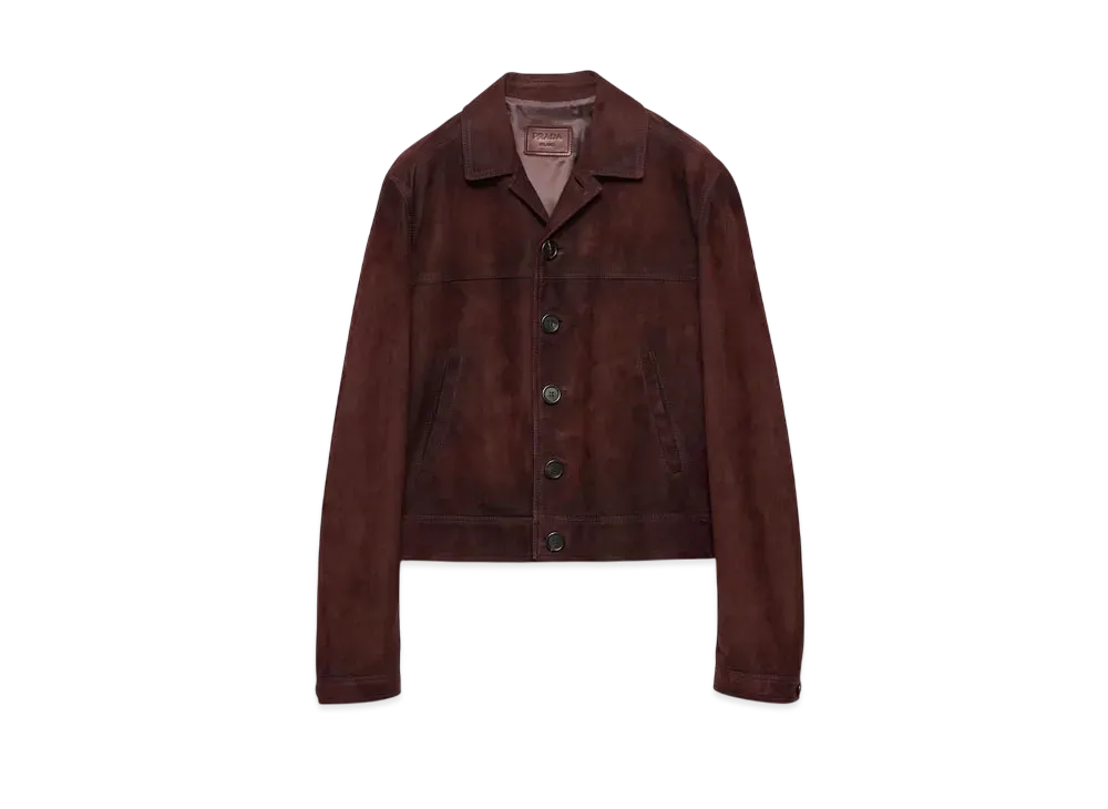 PRADA Men's Suede Blouson Jacket "Bordeaux"