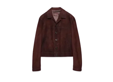 PRADA Men's Suede Blouson Jacket "Bordeaux"