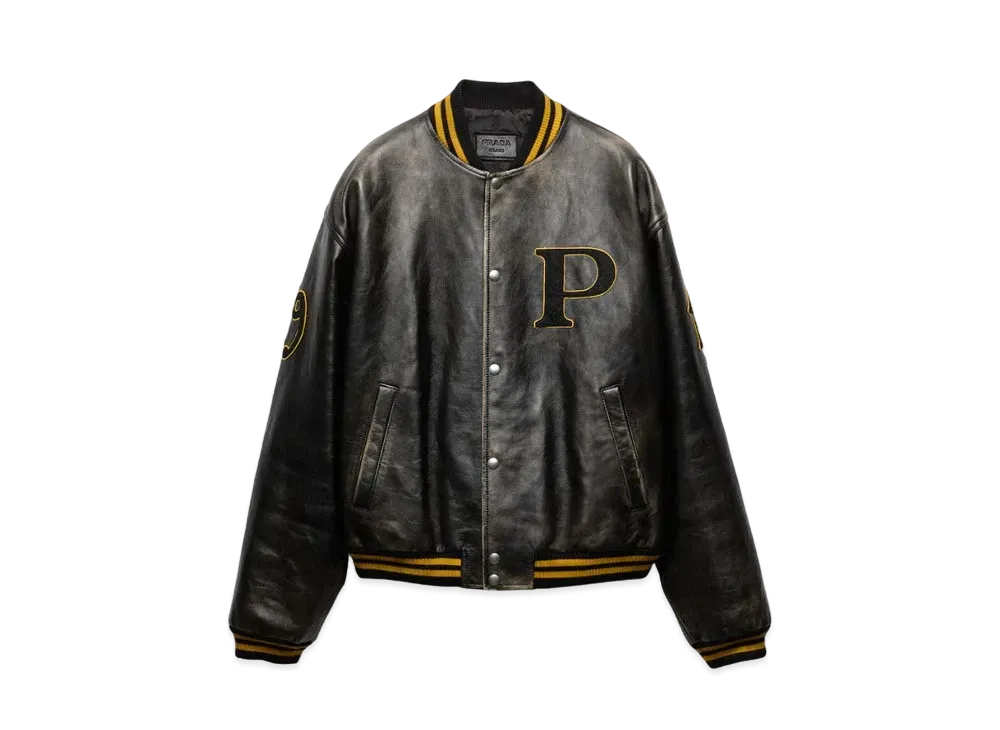 PRADA Men's Padded Leather Bomber Jacket "Black"