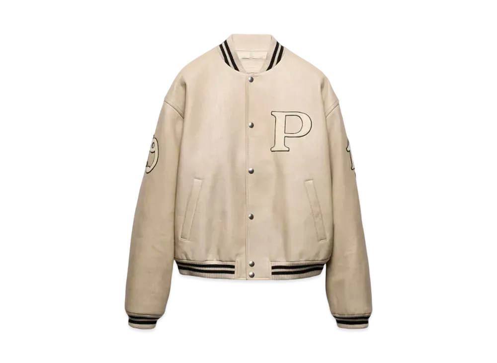 PRADA Men's Padded Leather Bomber Jacket "Ivory"