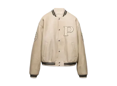 PRADA Men's Padded Leather Bomber Jacket "Ivory"