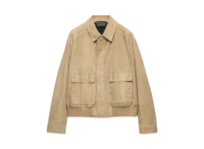 PRADA Men's Suede and Cotton Bomber Jacket "Safari/Black"