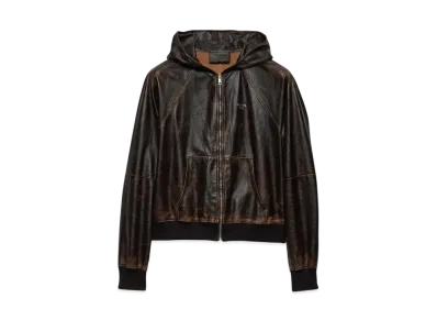PRADA Men's Nappa Leather Hoodie Jacket "Dark Brown"