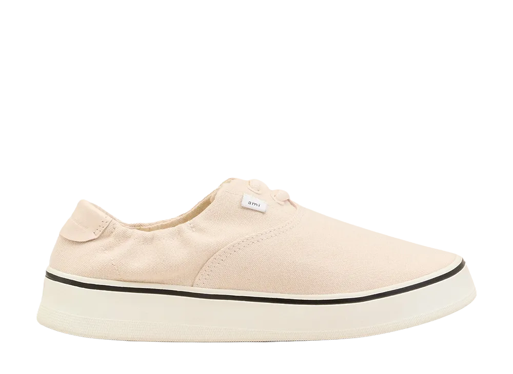 AMI PARIS Washed Cotton Canvas Tennis Sneakers "White Cream"