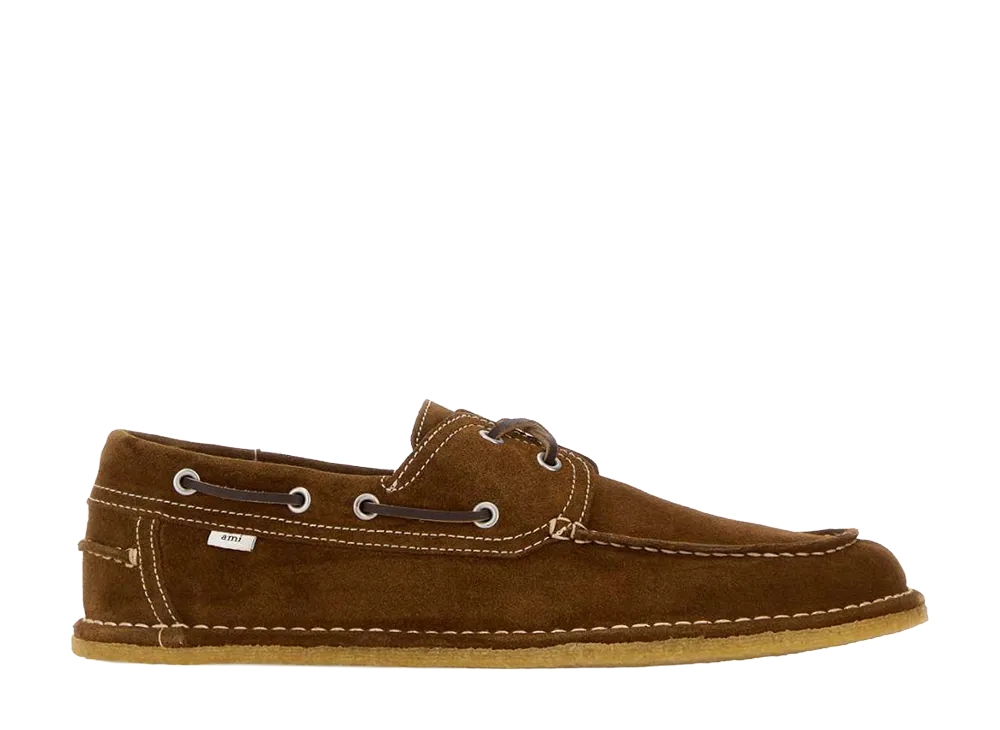 AMI PARIS Cow Leather Boat Shoes "Brown"