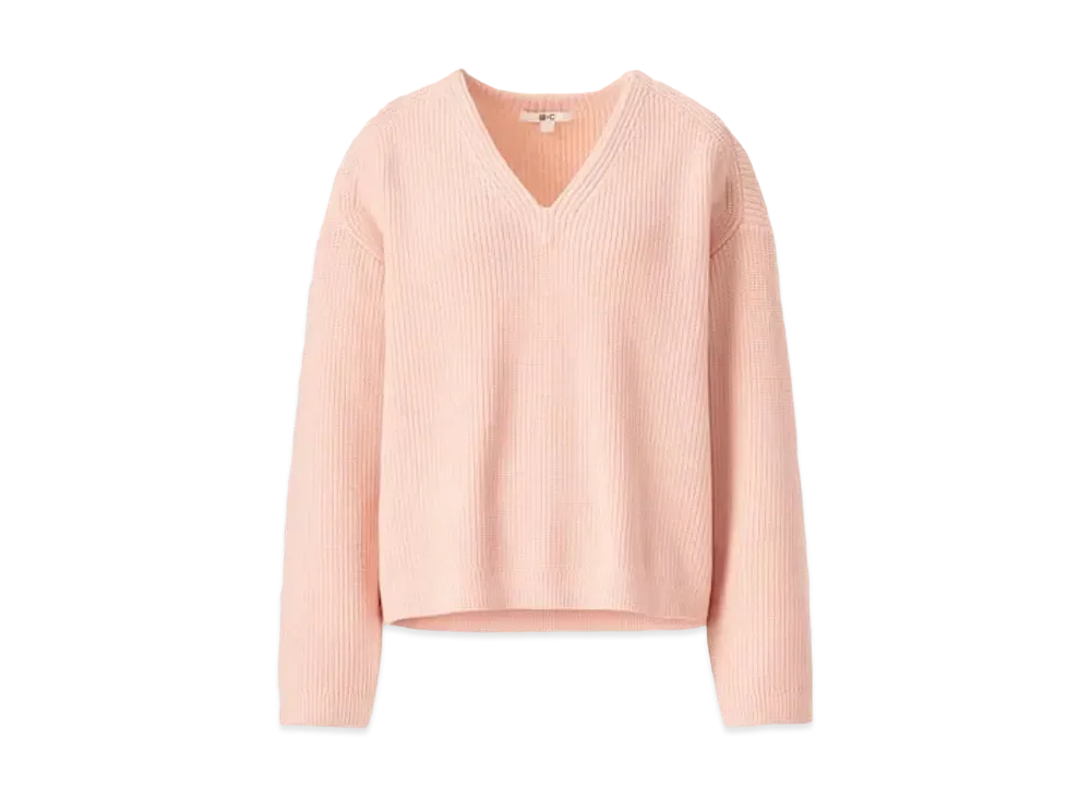 Uniqlo :C V Neck Short Sweater (Long Sleeve) "Pink"