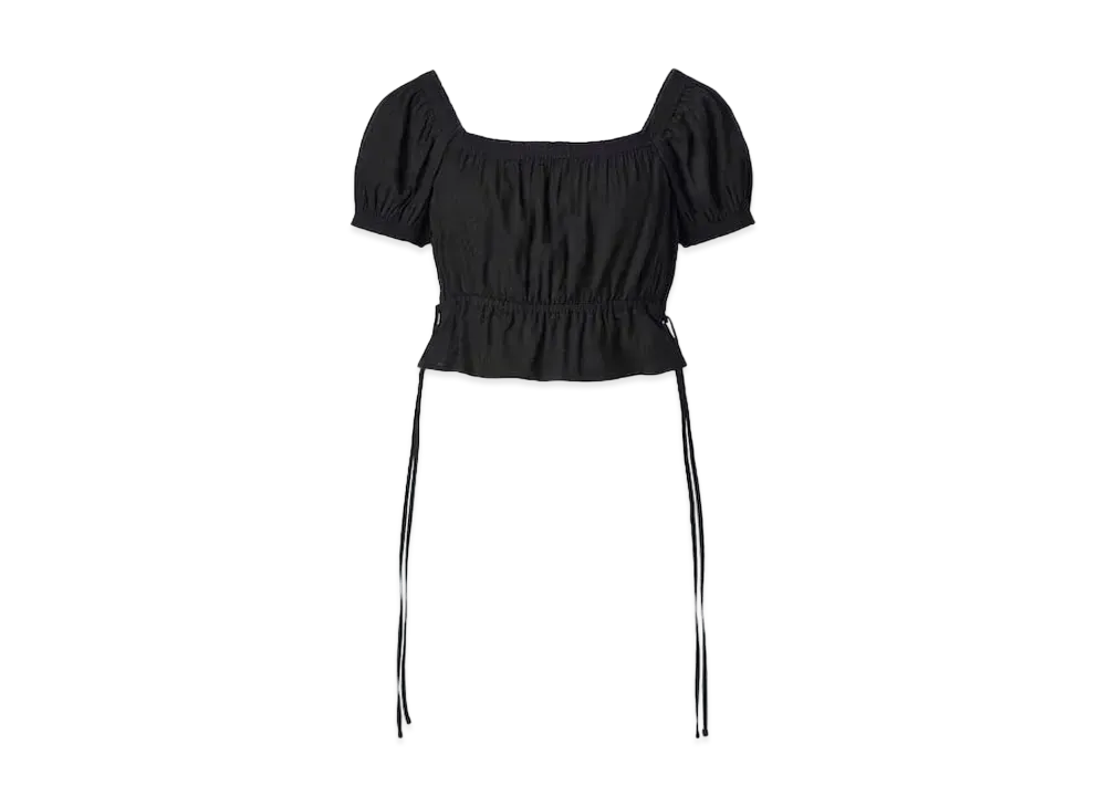 Uniqlo :C Gathered Cropped Blouse (Short Sleeves) "Black"