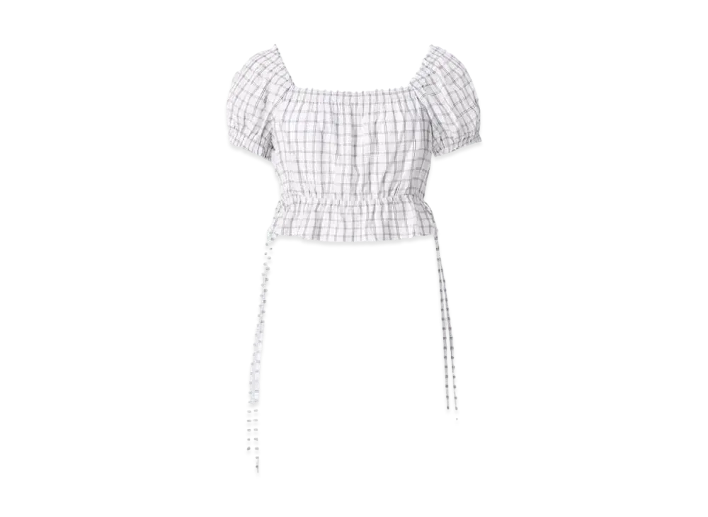 Uniqlo :C Gathered Cropped Check Blouse (Short Sleeves) "Off White"