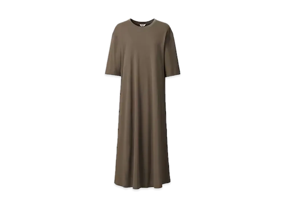 Uniqlo U 24SS Crepe Cotton Snap Dress "Dark Brown"