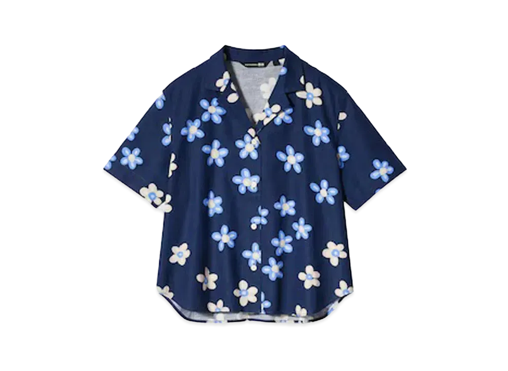 Uniqlo x Marimekko Linen Blend Open Collar Shirt "Blue"
