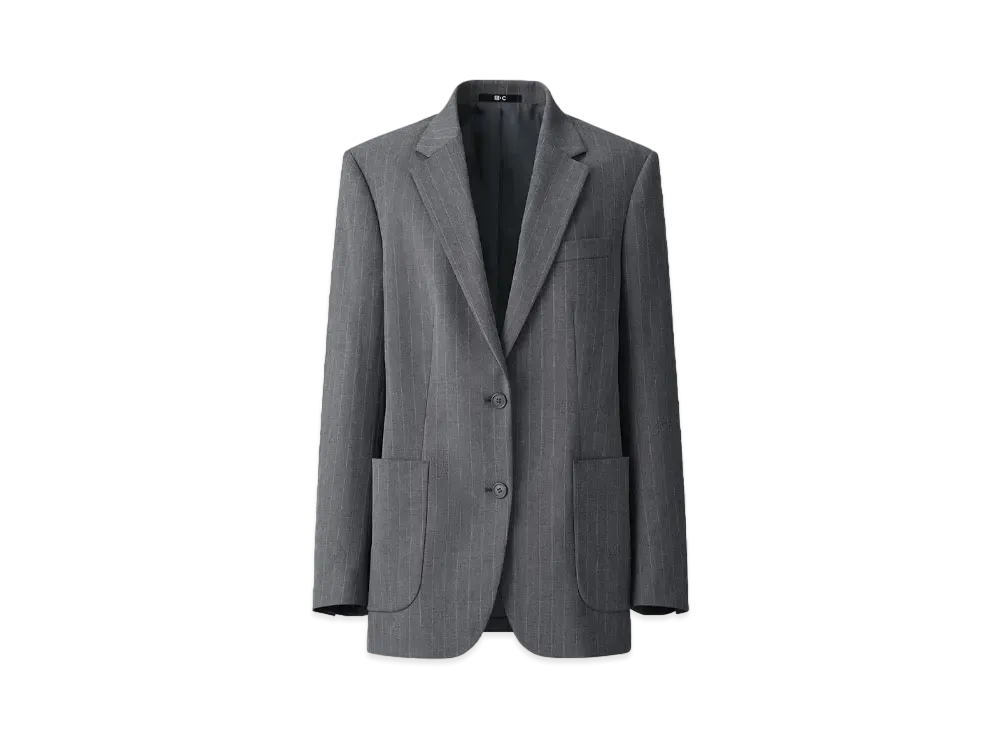 Uniqlo C Women'S Oversized Jacket / Stripes "Gray"