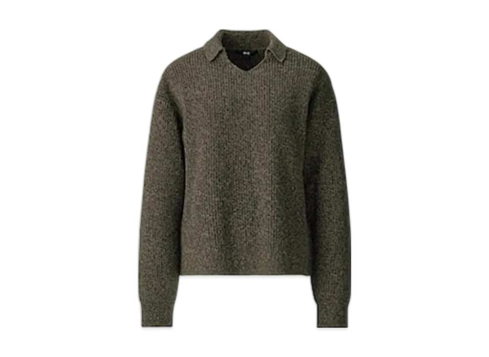Uniqlo C Women'S Mixed Yarn Polo Sweater "Olive"
