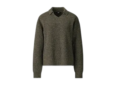 Uniqlo C Women'S Mixed Yarn Polo Sweater "Olive"