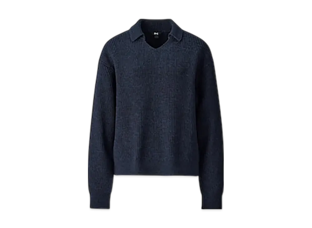 Uniqlo C Women'S Mixed Yarn Polo Sweater "Navy"