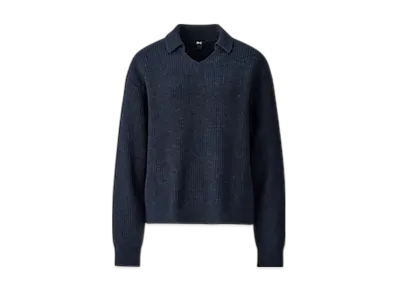 Uniqlo C Women'S Mixed Yarn Polo Sweater "Navy"