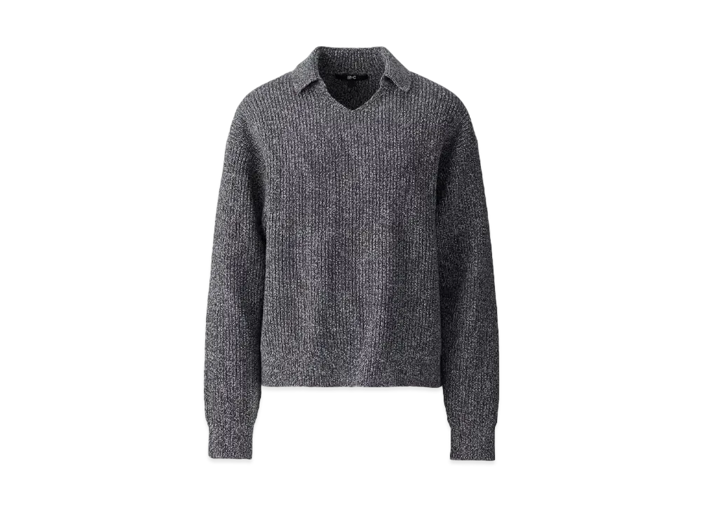 Uniqlo C Women'S Mixed Yarn Polo Sweater "Gray"