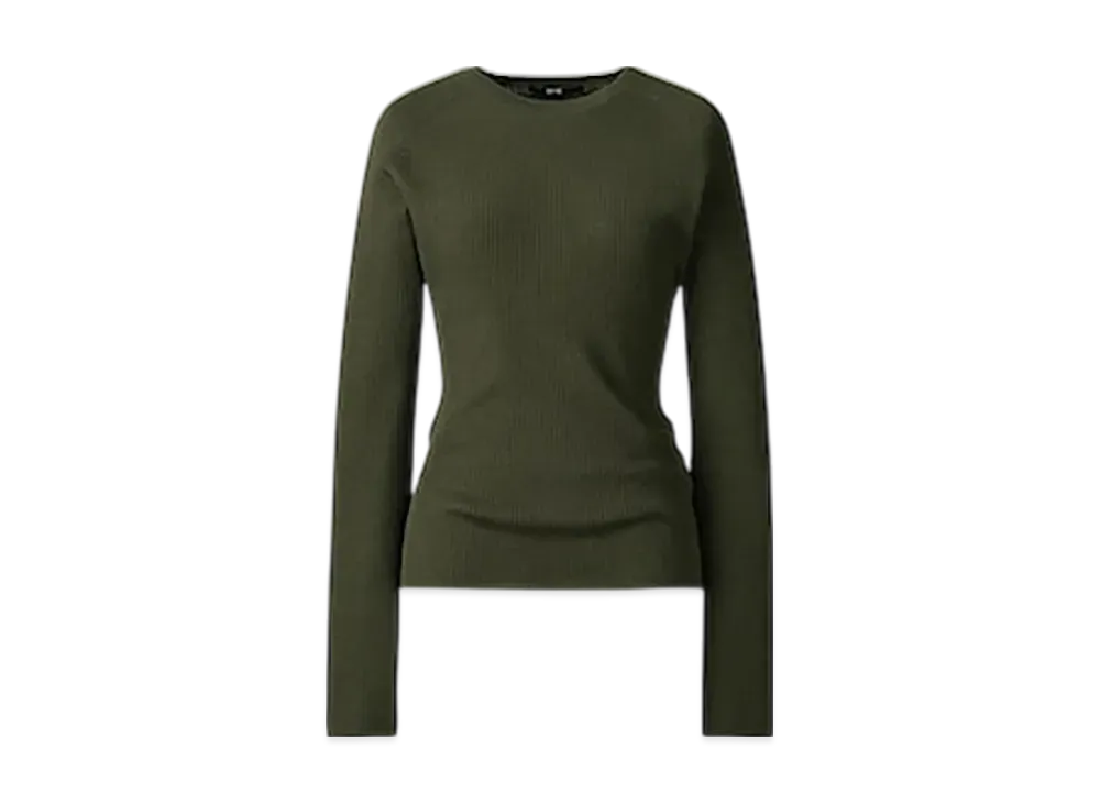 Uniqlo C Women'S 3D Merino Blend Ribbed Sweater "Olive"