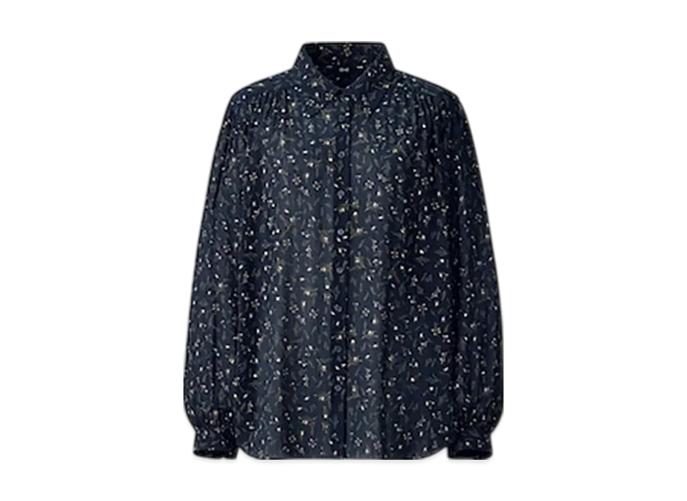 Uniqlo C Women'S Printed Sheer Blouse "Navy"