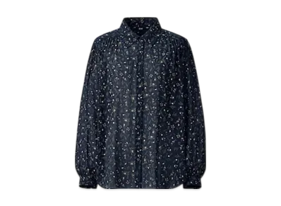 Uniqlo C Women'S Printed Sheer Blouse "Navy"