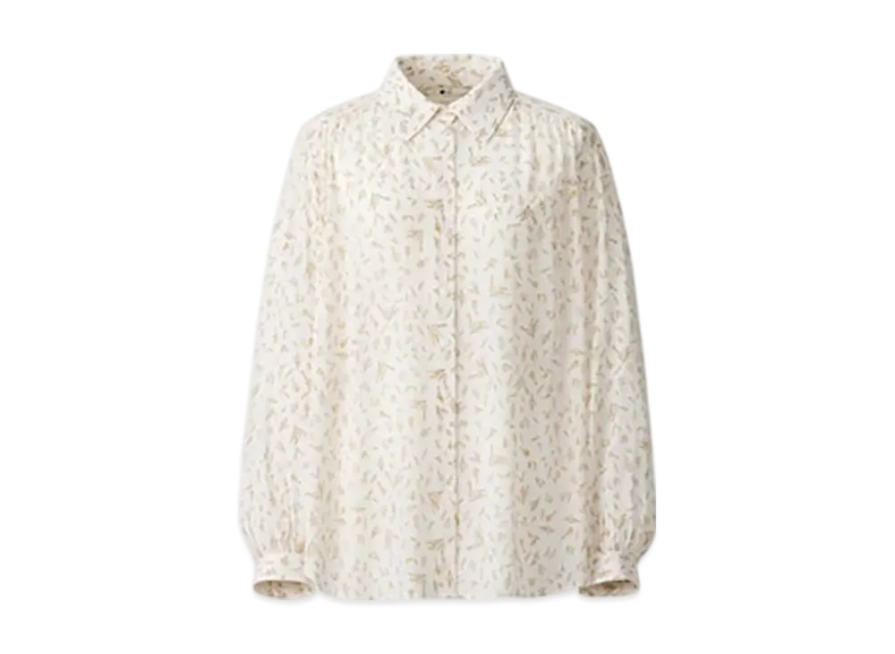 Uniqlo C Women'S Printed Sheer Blouse "Off White"