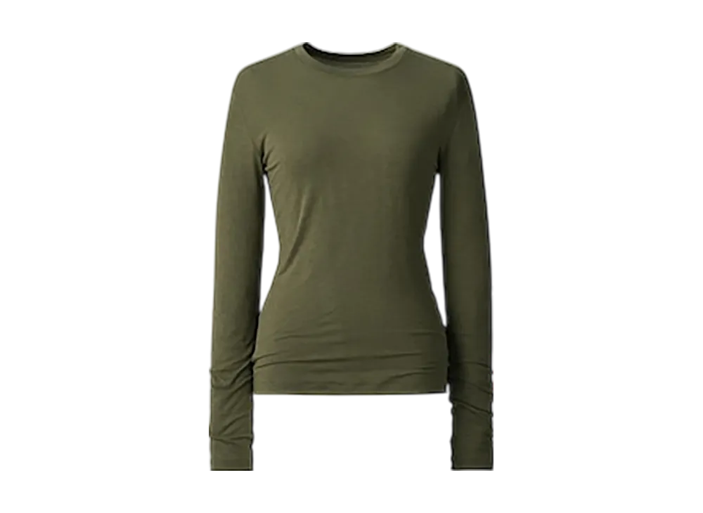 Uniqlo C Women'S Super Warm Heattech Cashmere Blend Crew Neck T "Olive"