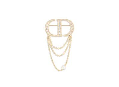 Dior Petit CD Brooch Metal with Resin Pearl and Crystals "Gold/White/Silver"
