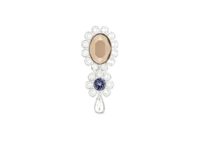 Dior Cabochon Brooch Brass with Crystals "Silver/White/Gray"