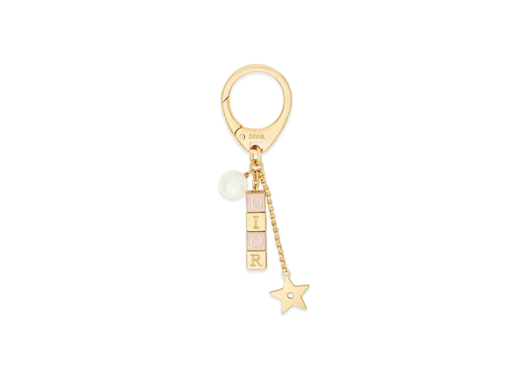 Dior D-Dice Bag Charm Metal with Lacquer and Resin Pearl "Gold/Pale Pink/White"