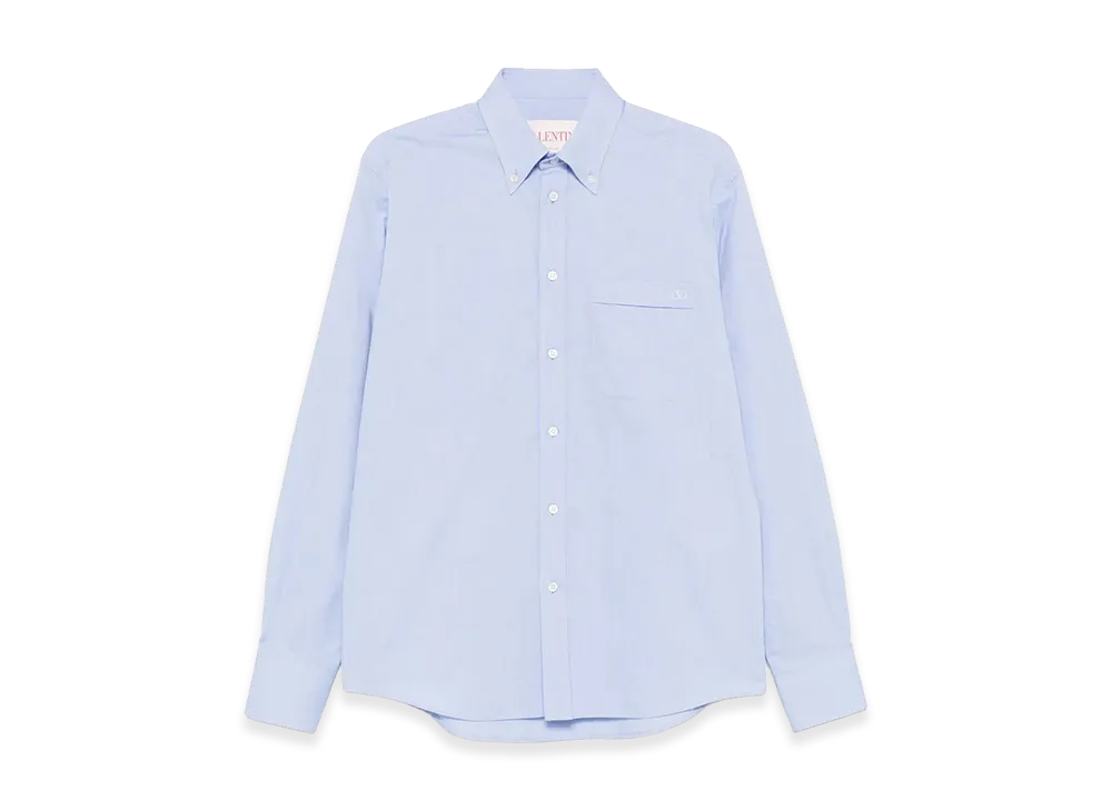 Valentino Cotton Oxford Shirt With Vlogo Embroidery "Sky"