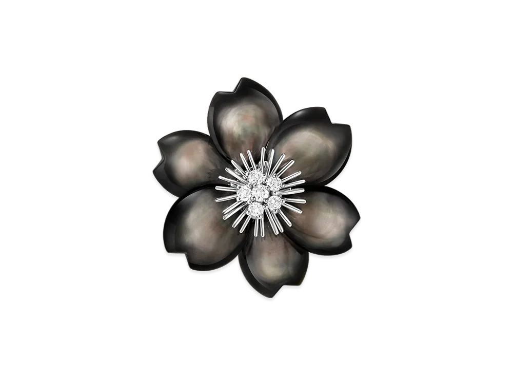 Van Cleef & Arpels Rose de Noel clip medium model "18K White gold/Diamond/Mother-of-pearl"