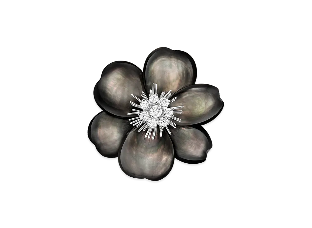 Van Cleef & Arpels Rose de Noel clip large model "18K White gold/Diamond/Mother-of-pearl"