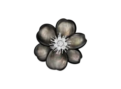 Van Cleef & Arpels Rose de Noel clip large model "18K White gold/Diamond/Mother-of-pearl"