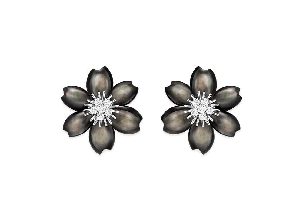 Van Cleef & Arpels Rose de Noel earrings small model "18K White gold/Diamond/Mother-of-pearl"