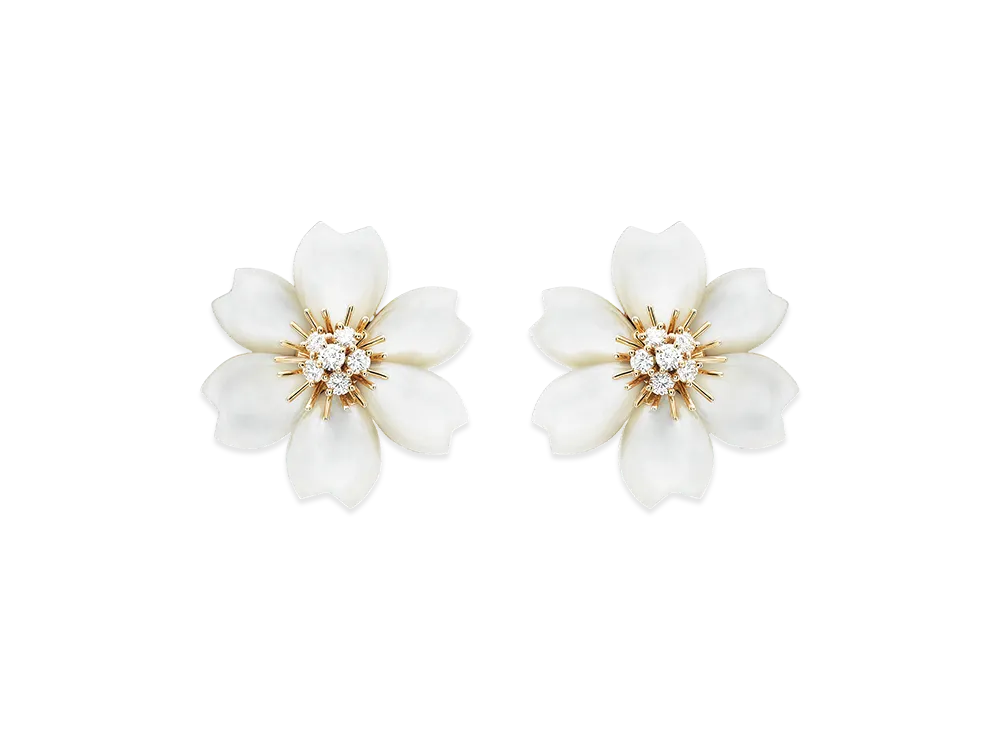 Van Cleef & Arpels Rose de Noel earrings small model "18K Yellow gold/Diamond/Mother-of-pearl"