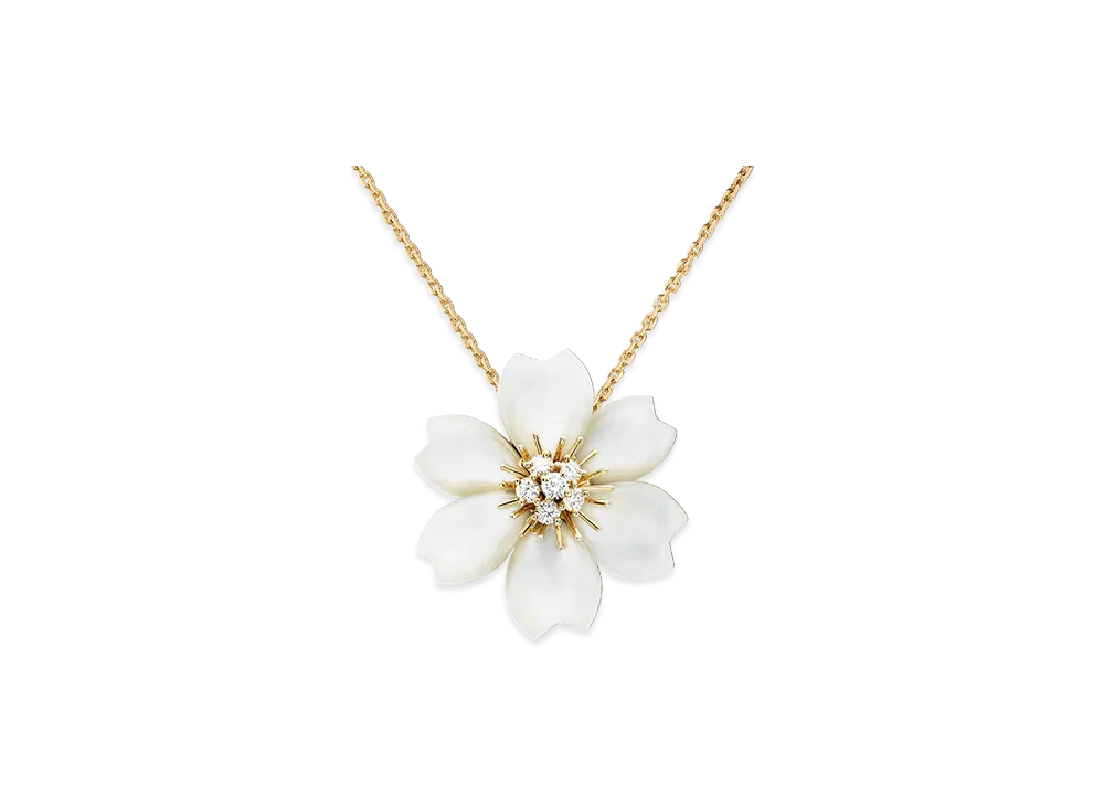 Van Cleef & Arpels Rose de Noel clip pendant small model "18K Yellow gold/Diamond/Mother-of-pearl"