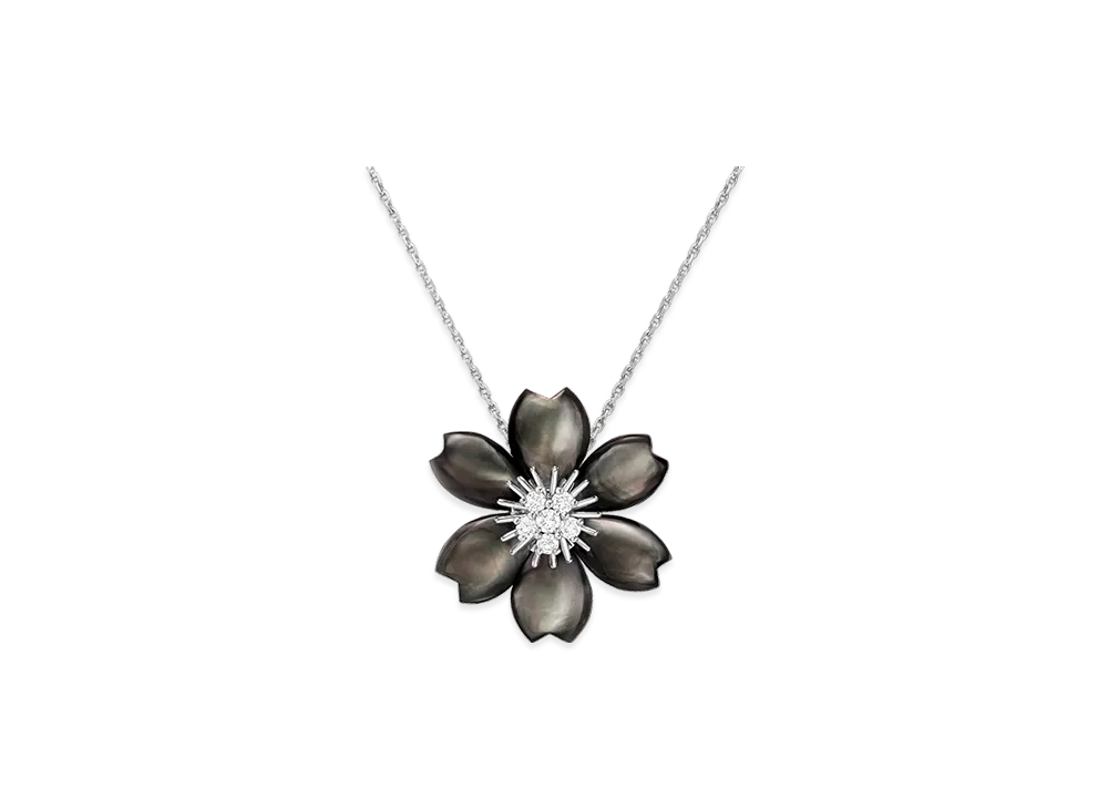 Van Cleef & Arpels Rose de Noel clip pendant small model "18K White gold/Diamond/Mother-of-pearl"