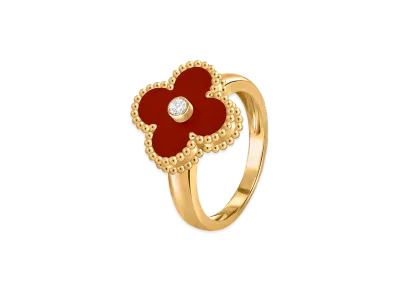 Van Cleef & Arpels Vintage Alhambra ring "18K Yellow gold/Carnelian/Diamond"