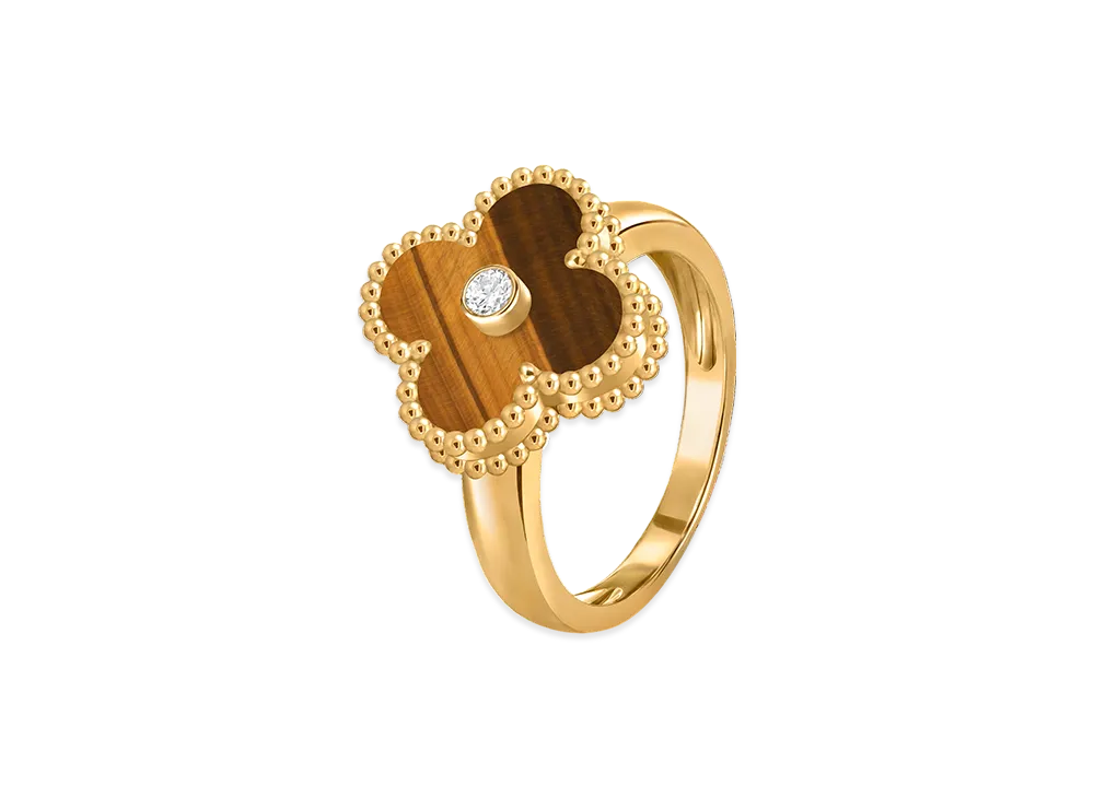 Van Cleef & Arpels Vintage Alhambra ring "18K Yellow gold/Tiger's eye/Diamond"