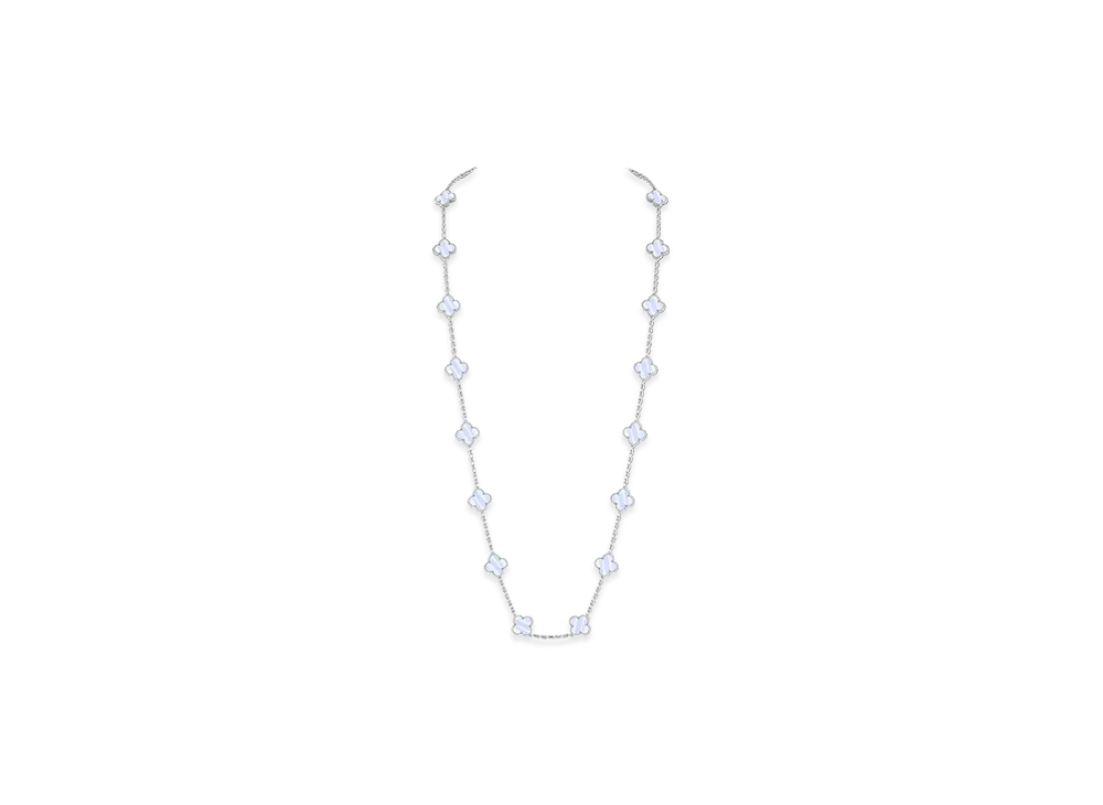 Van Cleef & Arpels Vintage Alhambra long necklace 20 motifs "18K White gold/Chalcedony"