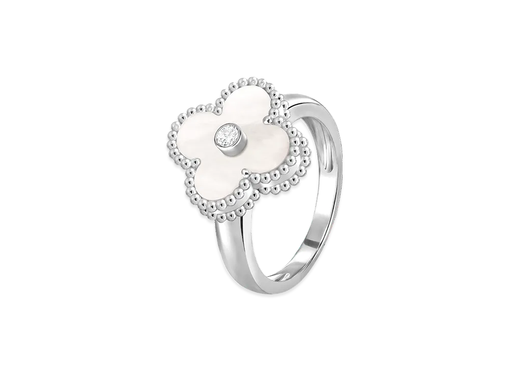 Van Cleef & Arpels Vintage Alhambra ring "18K White gold/Diamond/Mother-of-pearl"