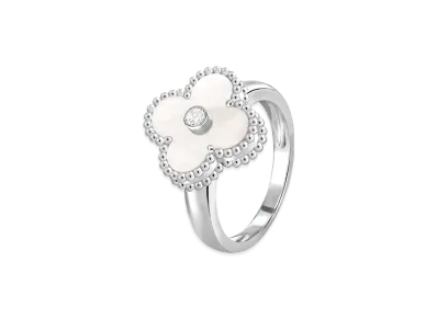 Van Cleef & Arpels Vintage Alhambra ring "18K White gold/Diamond/Mother-of-pearl"