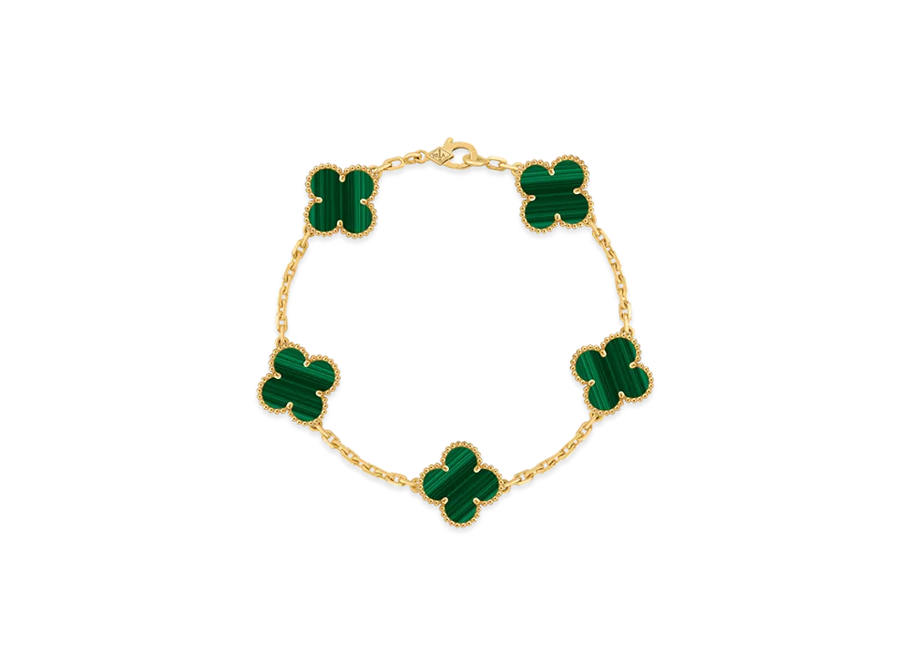 Van Cleef & Arpels Vintage Alhambra bracelet 5 motifs "18K Yellow gold/Malachite"