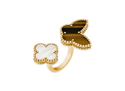 Van Cleef & Arpels Lucky Alhambra Entre les Doigts ring "18K Yellow gold/Tiger's eye/Mother-of-pearl"