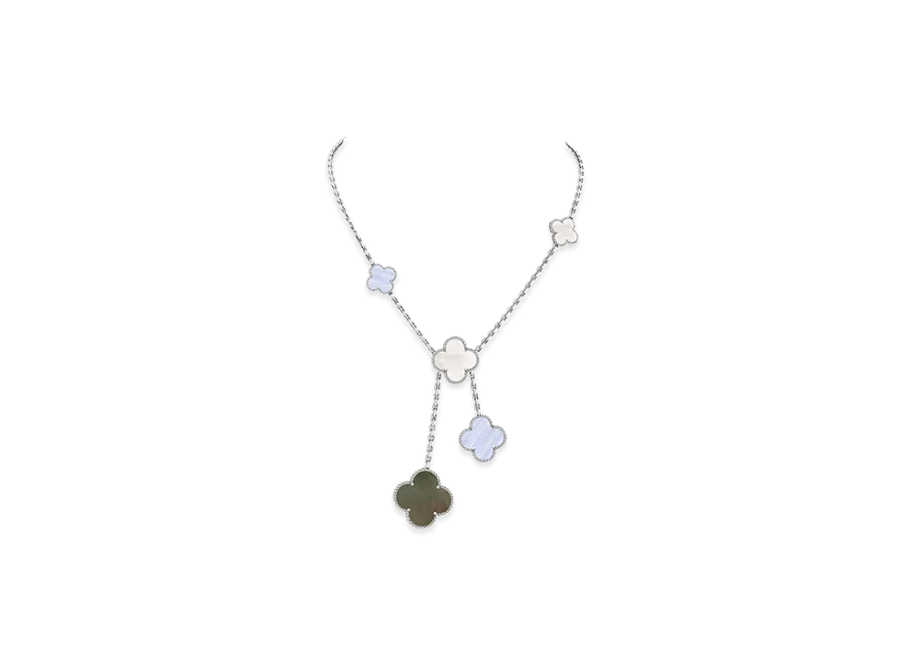 Van Cleef & Arpels Magic Alhambra necklace 6 motifs "18K White gold/Chalcedony/Mother-of-pearl"