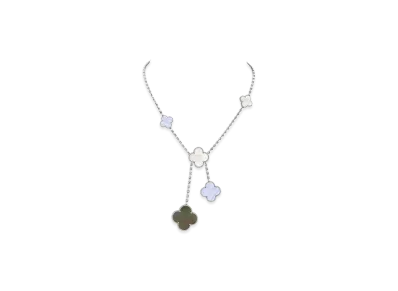 Van Cleef & Arpels Magic Alhambra necklace 6 motifs "18K White gold/Chalcedony/Mother-of-pearl"