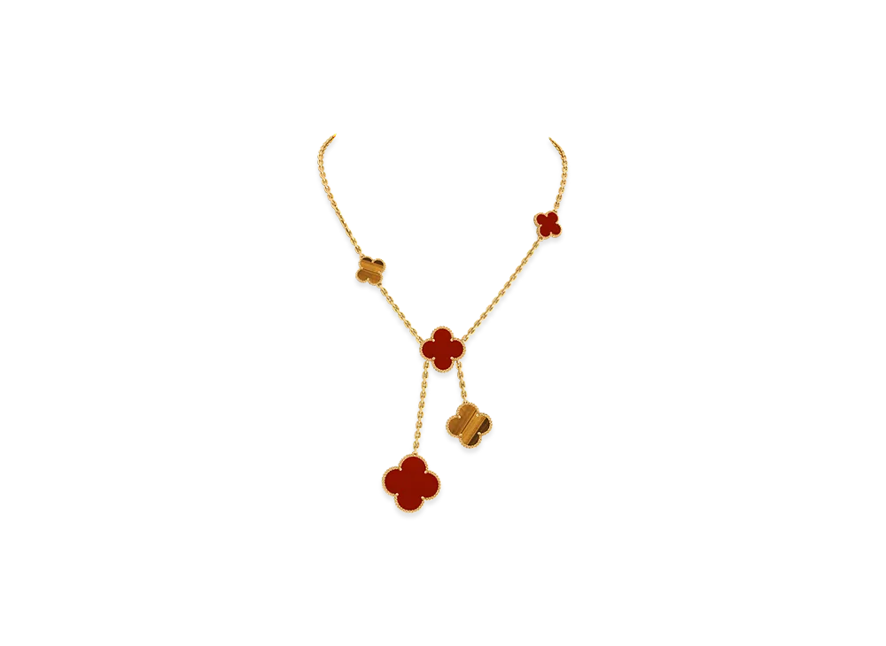Van Cleef & Arpels Magic Alhambra necklace 6 motifs "18K Yellow gold/Carnelian/Tiger's eye"